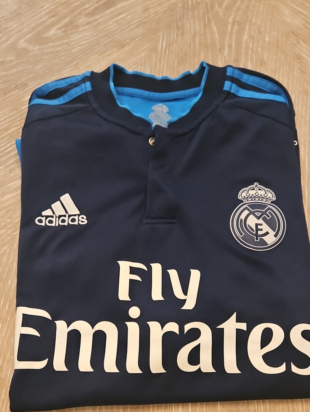 adidas Real Madrid Navy Blue Football Top with Light Blue Accents